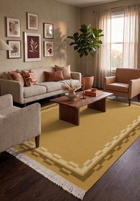 Saffron Rugs Flat Woven Mustard Yellow  Contemporary Rectangular Wool Area Rug