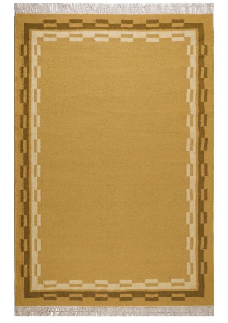 Saffron Rugs Flat Woven Mustard Yellow  Contemporary Rectangular Wool Area Rug - Indya