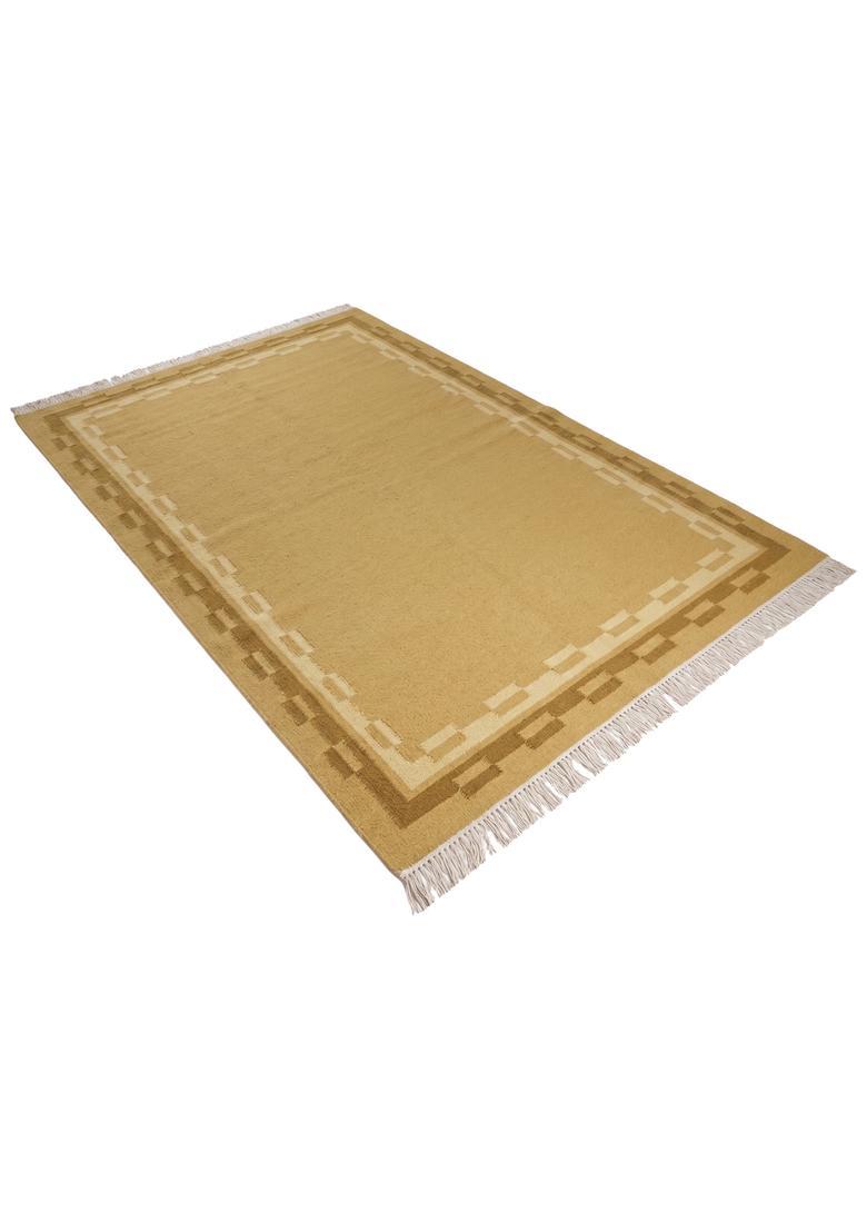Saffron Rugs Flat Woven Mustard Yellow  Contemporary Rectangular Wool Area Rug - Indya