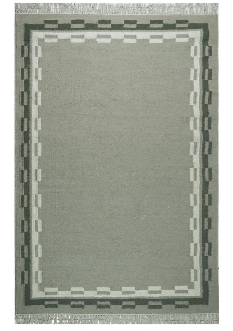 Saffron Rugs Flat Woven Sage Green  Contemporary Rectangular Wool Area Rug - Indya