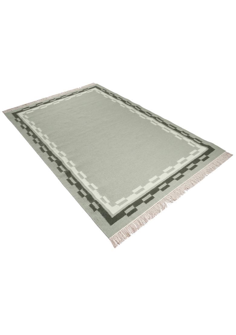Saffron Rugs Flat Woven Sage Green  Contemporary Rectangular Wool Area Rug - Indya