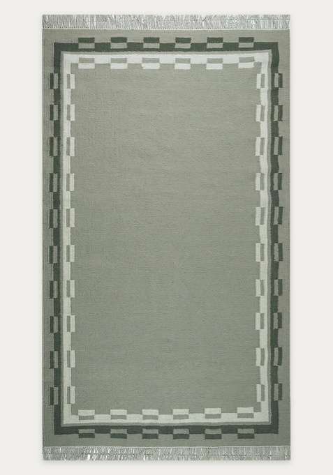 100% Wool Handmade Sage Green Rug | Contemporary Abstract Flat Weave Reversible Carpet For Living Room