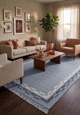 Saffron Rugs Flat Woven Dusty Blue  Contemporary Rectangular Wool Area Rug