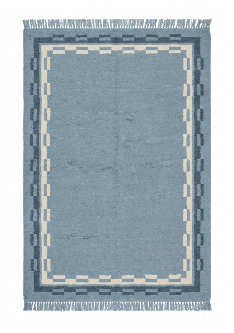Saffron Rugs Flat Woven Dusty Blue  Contemporary Rectangular Wool Area Rug - Indya