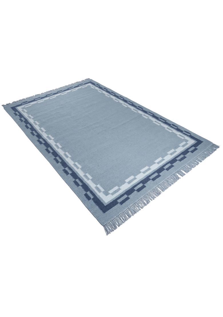 Saffron Rugs Flat Woven Dusty Blue  Contemporary Rectangular Wool Area Rug - Indya