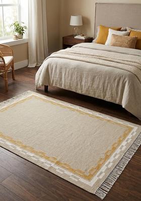 Saffron Rugs Flat Woven Beige  Contemporary Rectangular Wool Area Rug