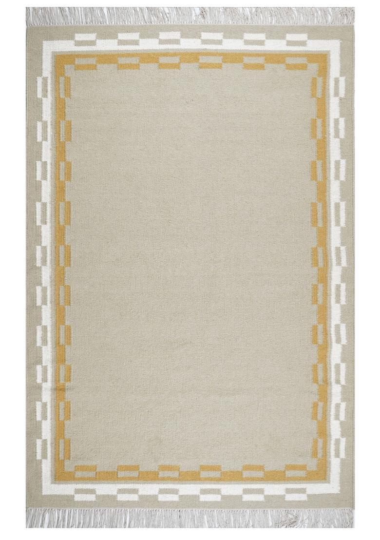 Saffron Rugs Flat Woven Beige  Contemporary Rectangular Wool Area Rug - Indya