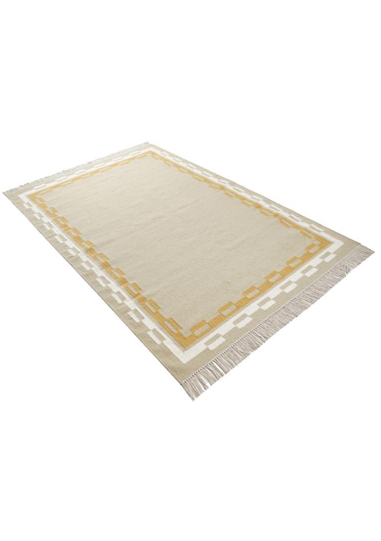 Saffron Rugs Flat Woven Beige  Contemporary Rectangular Wool Area Rug - Indya