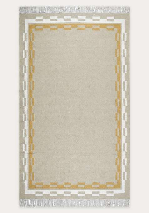 100% Wool Handmade Beige Rug | Contemporary Abstract Flat Weave Reversible Carpet For Living Room