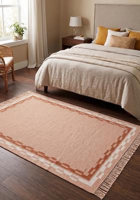 Saffron Rugs Flat Woven Terracotta Peach  Contemporary Rectangular Wool Area Rug