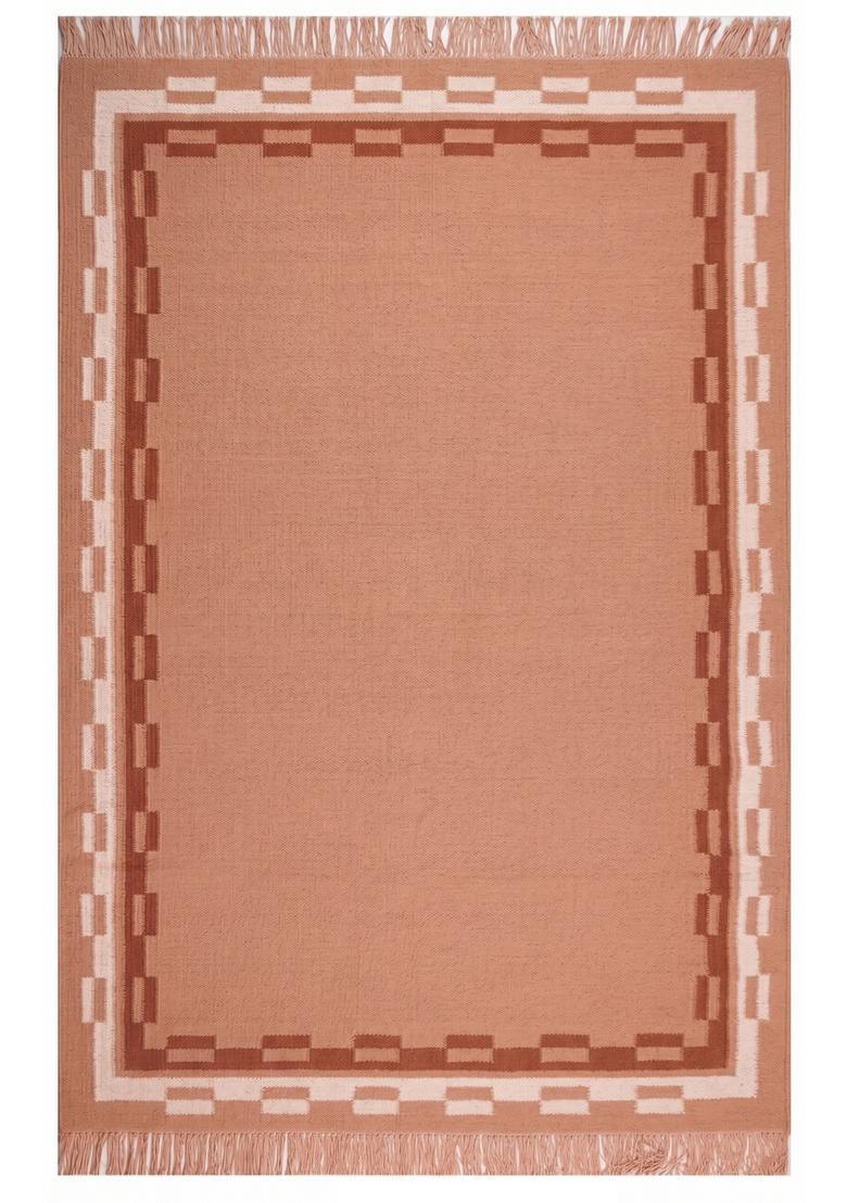 Saffron Rugs Flat Woven Terracotta Peach  Contemporary Rectangular Wool Area Rug - Indya