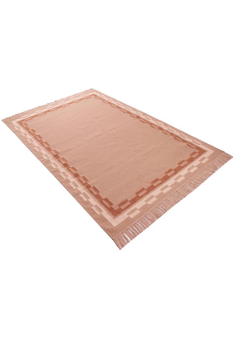 Saffron Rugs Flat Woven Terracotta Peach  Contemporary Rectangular Wool Area Rug - Indya