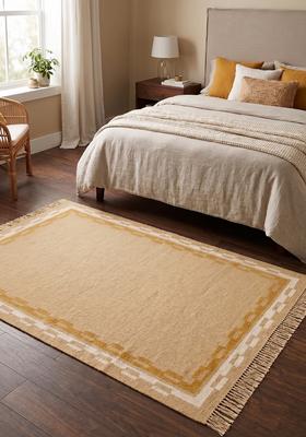 Saffron Rugs Flat Woven Beige  Contemporary Rectangular Wool Area Rug