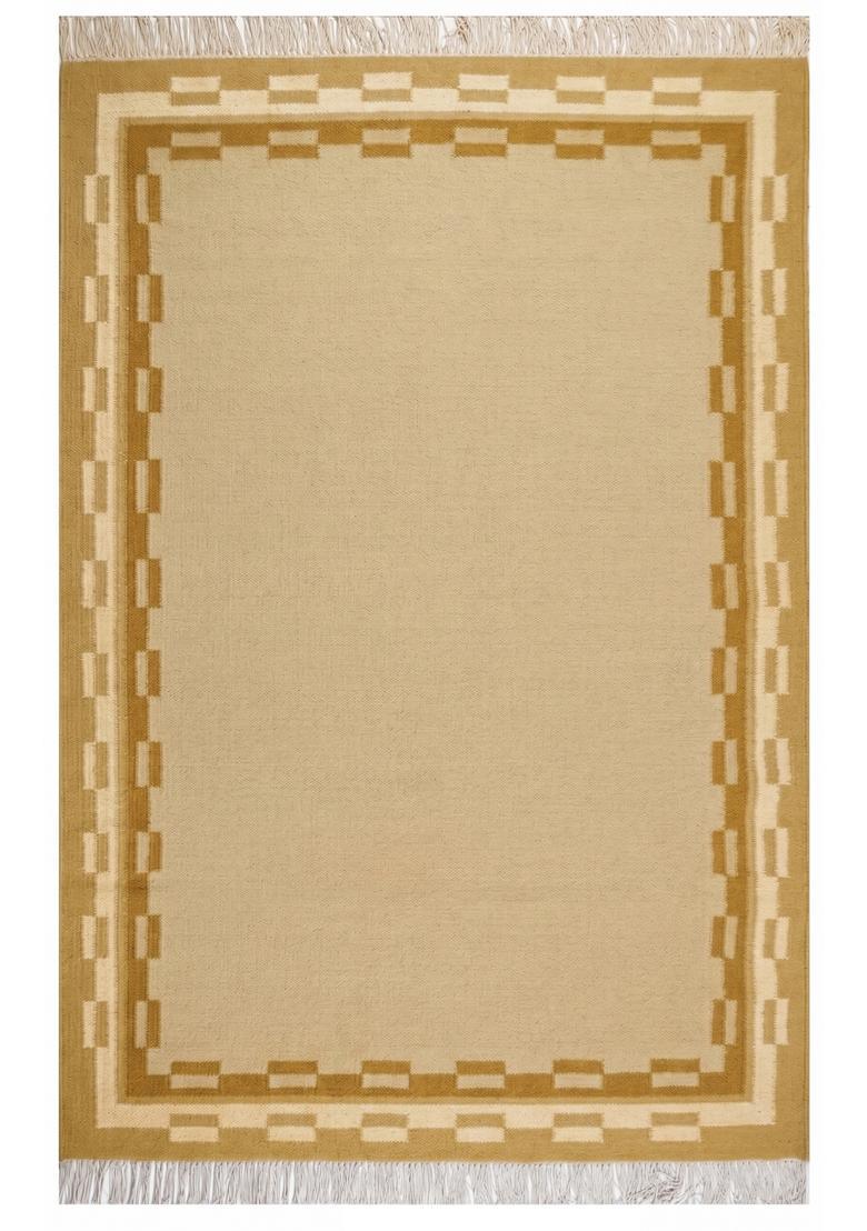 Saffron Rugs Flat Woven Beige  Contemporary Rectangular Wool Area Rug - Indya