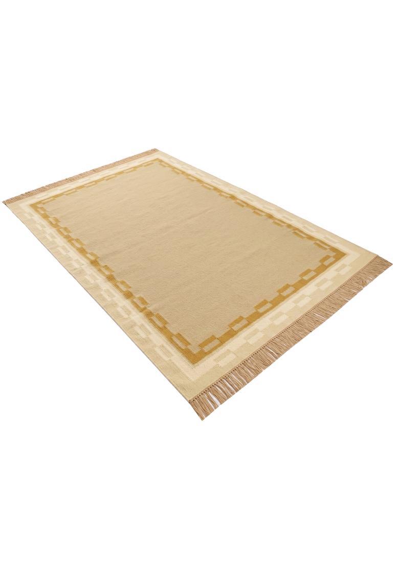 Saffron Rugs Flat Woven Beige  Contemporary Rectangular Wool Area Rug - Indya
