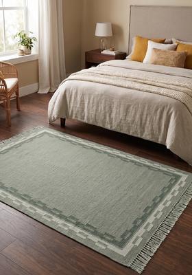 Saffron Rugs Flat Woven Sage Green  Contemporary Rectangular Wool Area Rug