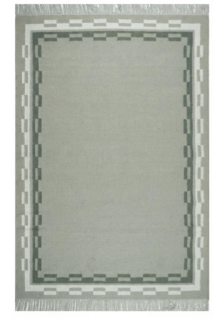 Saffron Rugs Flat Woven Sage Green  Contemporary Rectangular Wool Area Rug - Indya