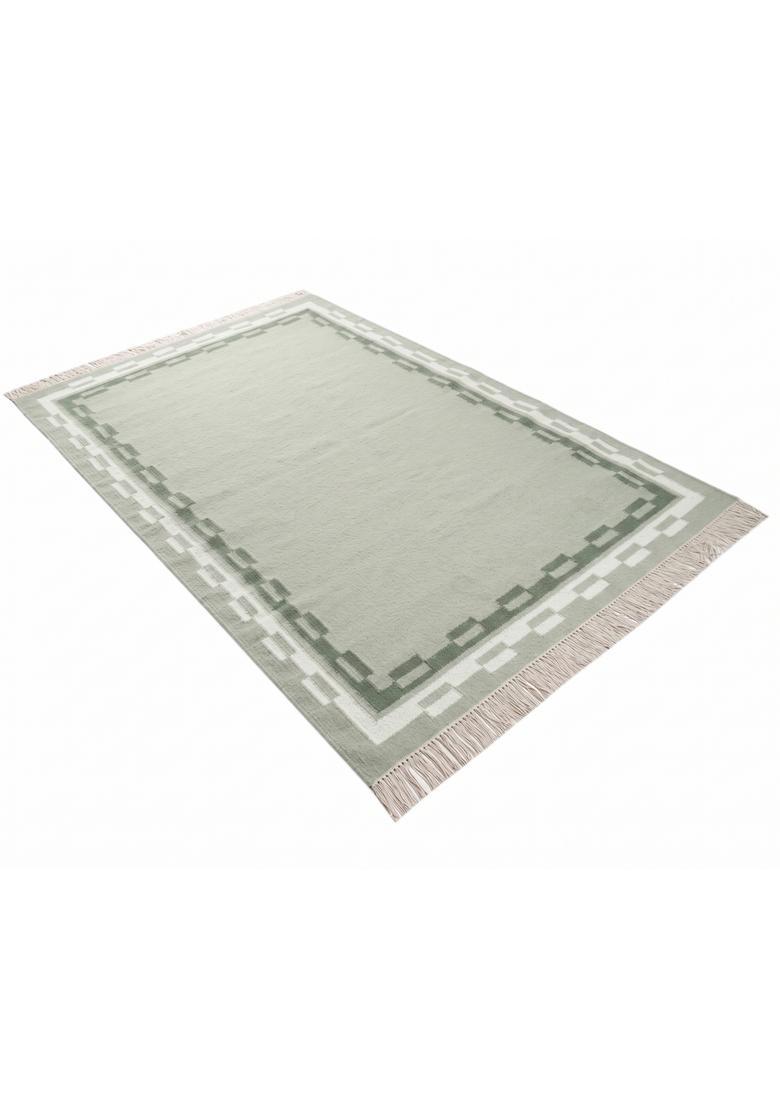 Saffron Rugs Flat Woven Sage Green  Contemporary Rectangular Wool Area Rug - Indya