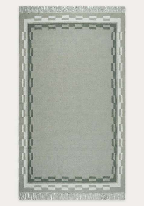 100% Wool Handmade Sage Green Rug | Contemporary Abstract Flat Weave Reversible Carpet For Living Room