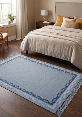Saffron Rugs Flat Woven Light Blue  Contemporary Rectangular Wool Area Rug