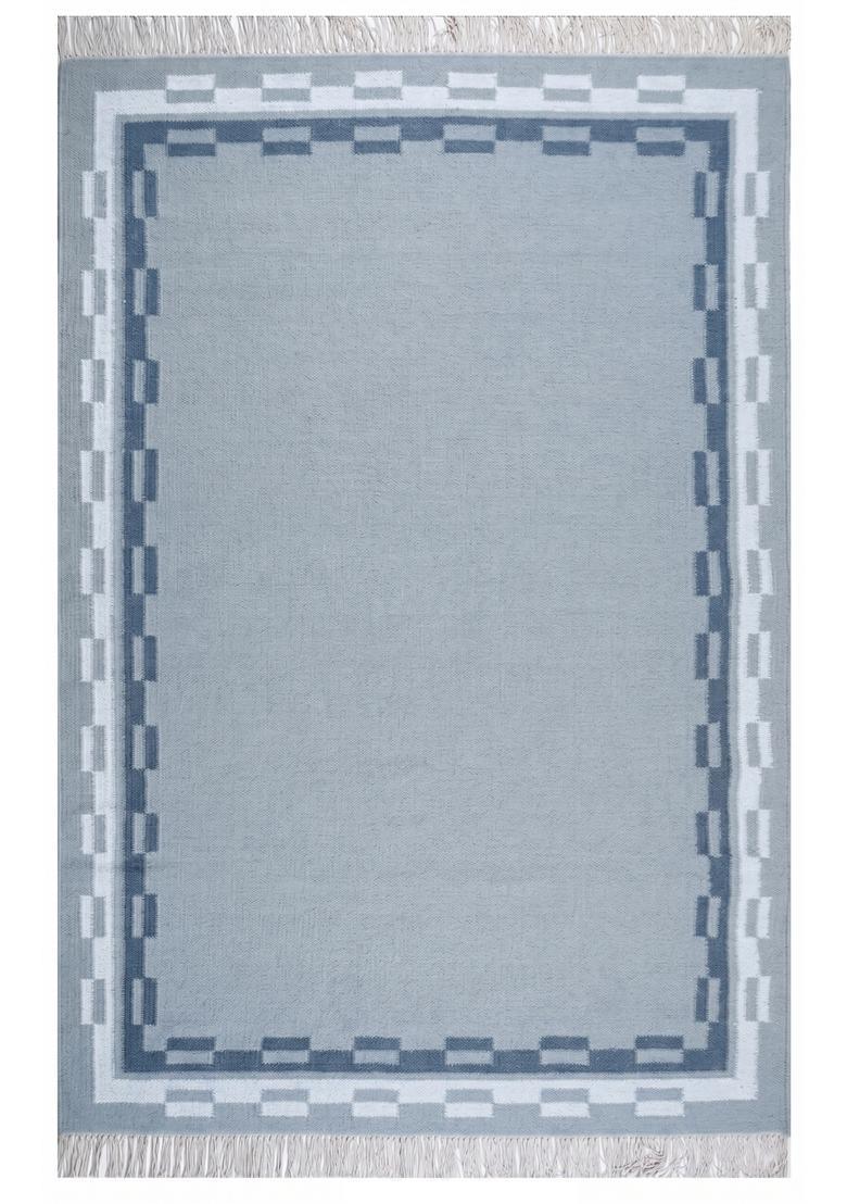 Saffron Rugs Flat Woven Light Blue  Contemporary Rectangular Wool Area Rug - Indya