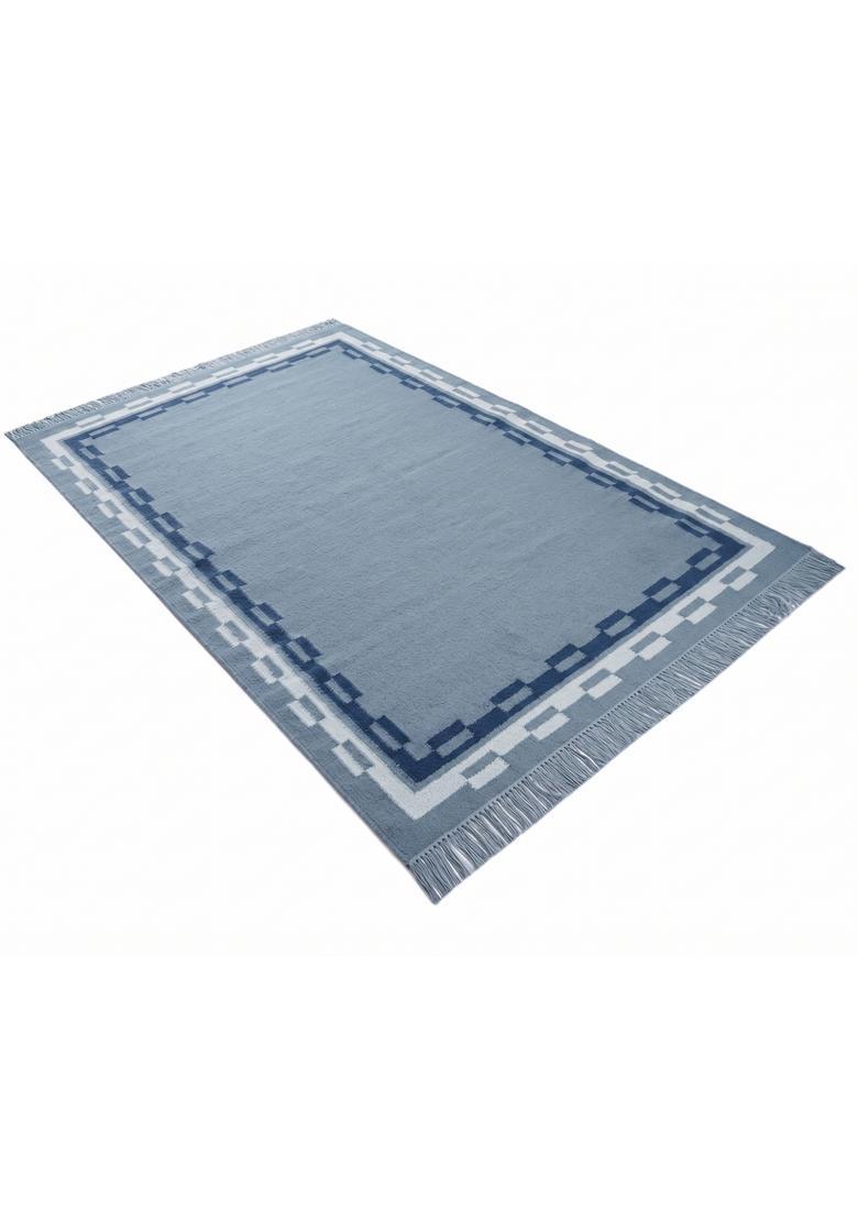 Saffron Rugs Flat Woven Light Blue  Contemporary Rectangular Wool Area Rug - Indya