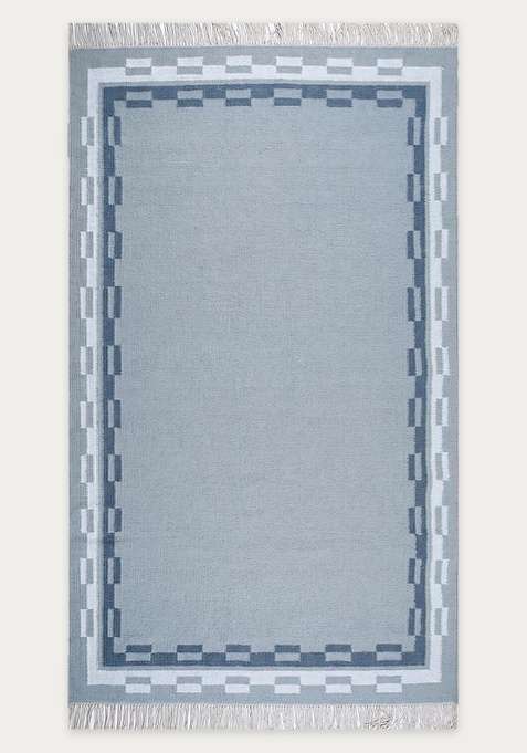 100% Wool Handmade Light Blue Rug | Contemporary Abstract Flat Weave Reversible Carpet For Living Room