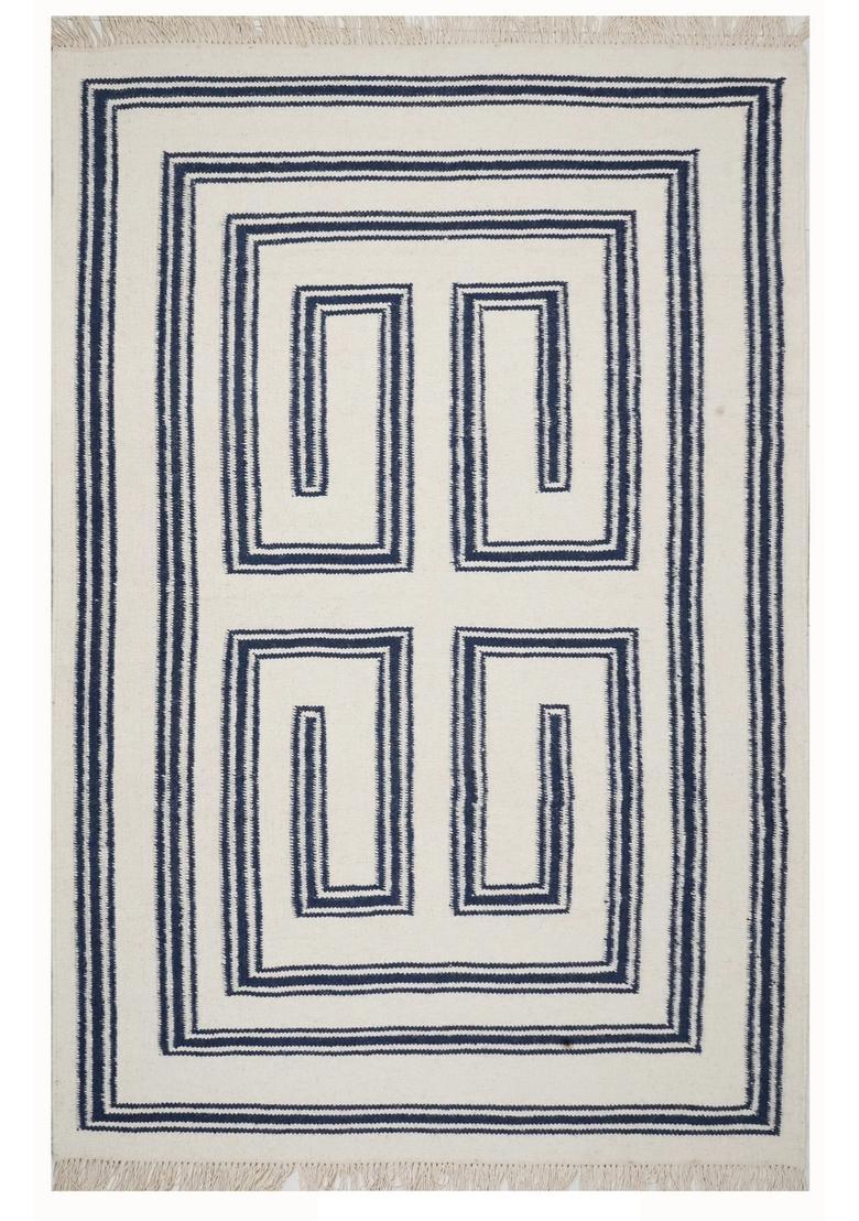 Saffron Rugs Flat Woven Ivory  Contemporary Rectangular Wool Area Rug - Indya