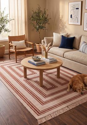 Saffron Rugs Flat Woven Blush Pink  Contemporary Rectangular Wool Area Rug