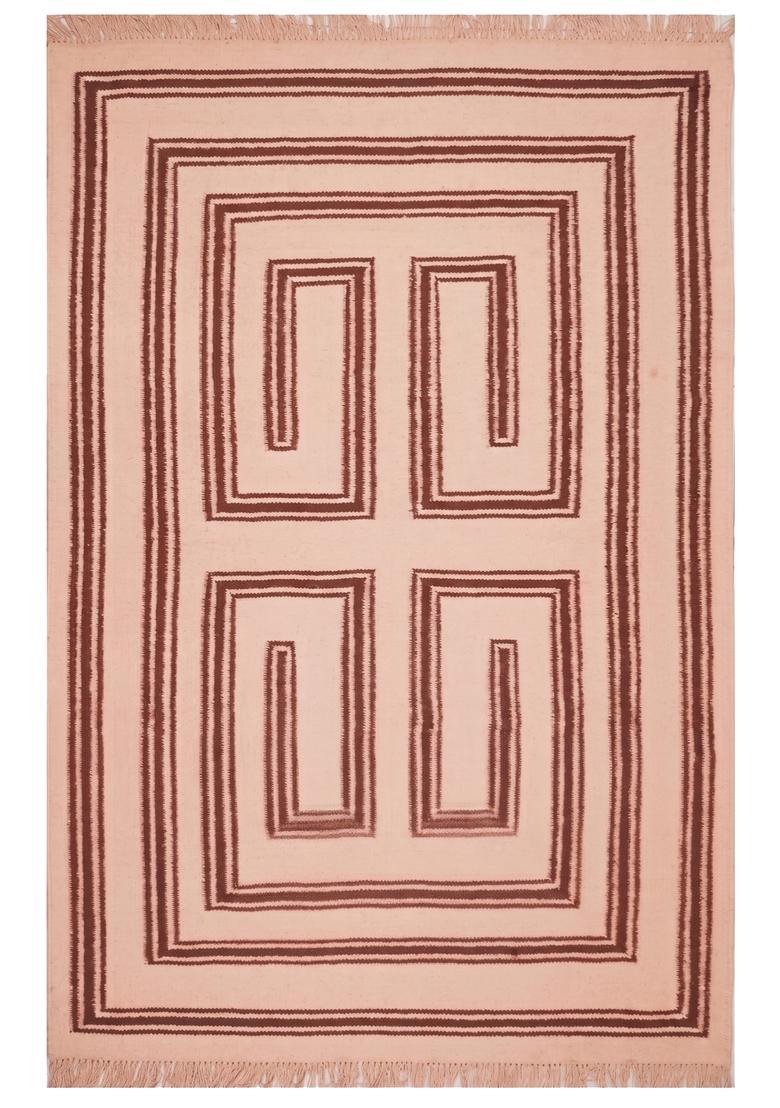 Saffron Rugs Flat Woven Blush Pink  Contemporary Rectangular Wool Area Rug - Indya