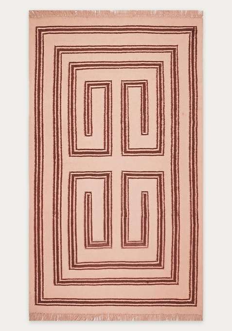 100% Wool Handmade Blush Pink Rug | Contemporary Abstract Flat Weave Reversible Carpet For Living Room