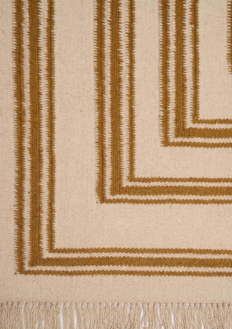 Saffron Rugs Flat Woven Cream Mustard  Contemporary Rectangular Wool Area Rug - Indya