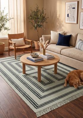 Saffron Rugs Flat Woven Ivory Grey  Contemporary Rectangular Wool Area Rug