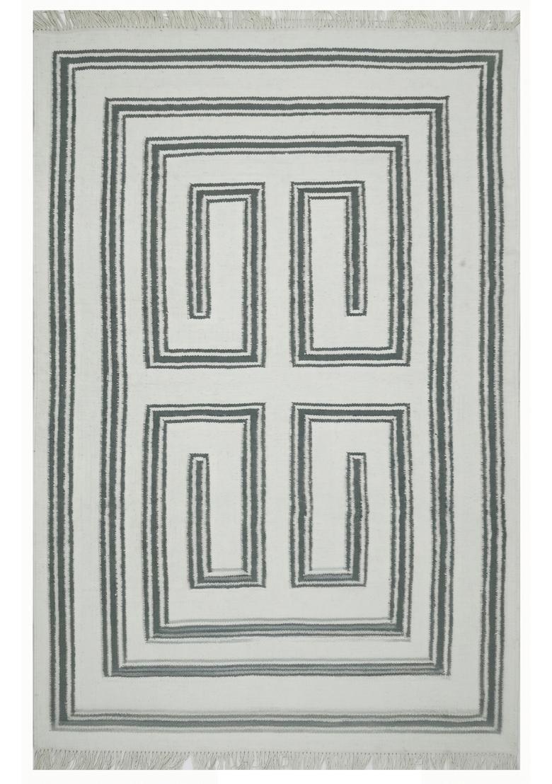 Saffron Rugs Flat Woven Ivory Grey  Contemporary Rectangular Wool Area Rug - Indya