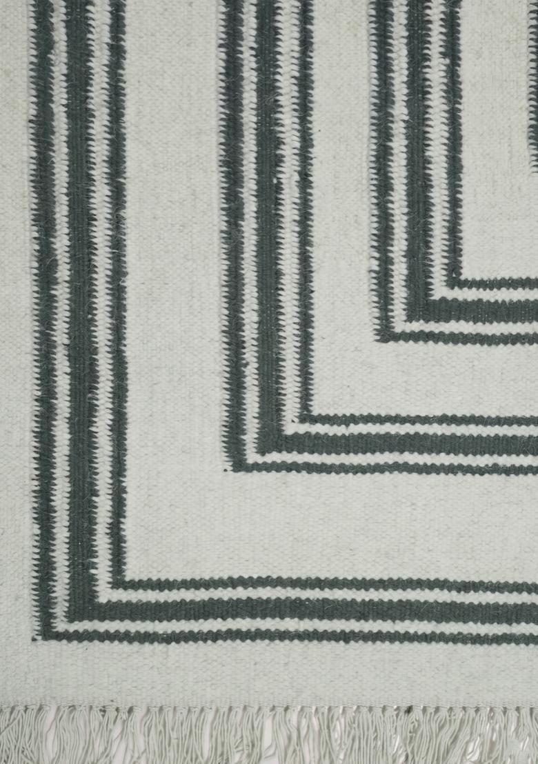 Saffron Rugs Flat Woven Ivory Grey  Contemporary Rectangular Wool Area Rug - Indya