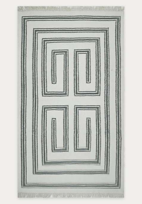 100% Wool Handmade Ivory Grey Rug | Contemporary Abstract Flat Weave Reversible Carpet For Living Room