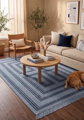 Saffron Rugs Flat Woven Light Blue  Contemporary Rectangular Wool Area Rug