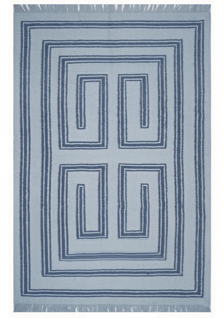 Saffron Rugs Flat Woven Light Blue  Contemporary Rectangular Wool Area Rug - Indya