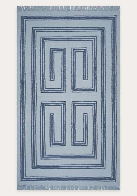 100% Wool Handmade Light Blue Rug | Contemporary Abstract Flat Weave Reversible Carpet For Living Room