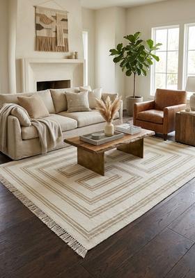 Saffron Rugs Flat Woven Beige  Contemporary Rectangular Wool Area Rug