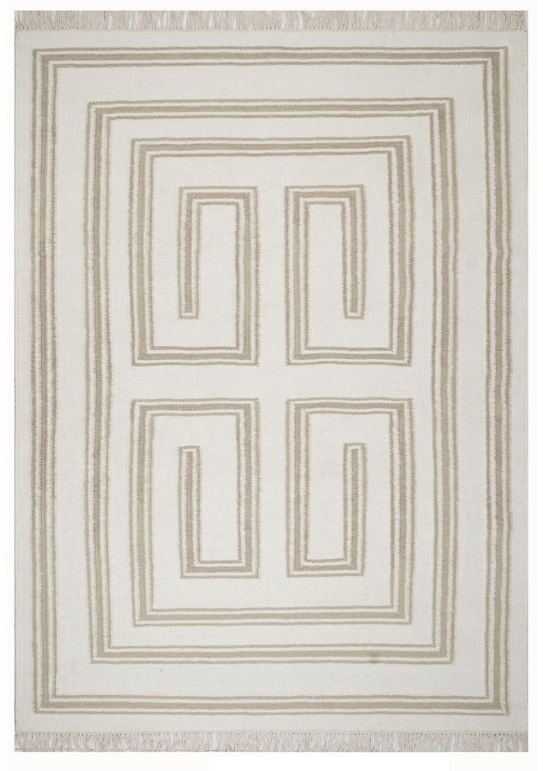 Saffron Rugs Flat Woven Beige  Contemporary Rectangular Wool Area Rug - Indya