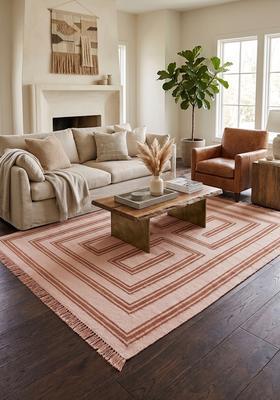 Saffron Rugs Flat Woven Blush Pink  Contemporary Rectangular Wool Area Rug