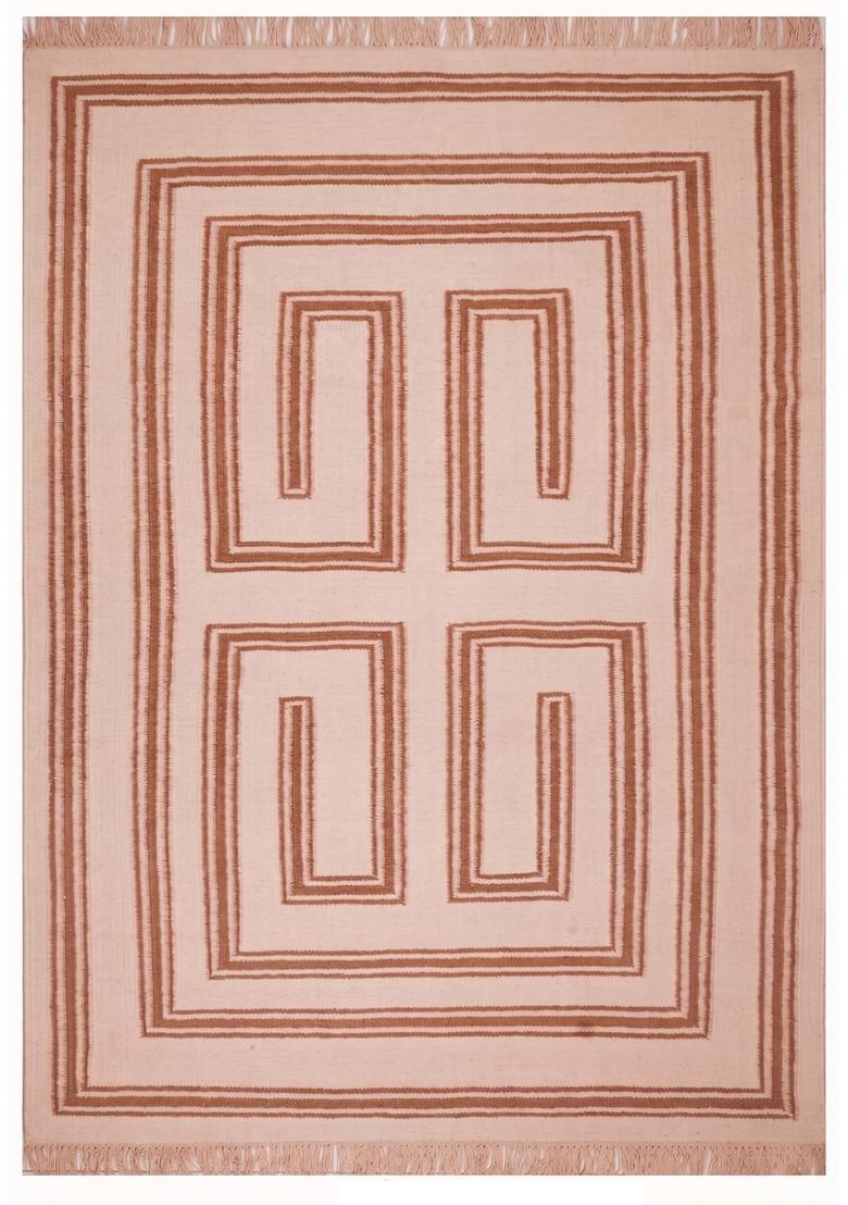 Saffron Rugs Flat Woven Blush Pink  Contemporary Rectangular Wool Area Rug - Indya