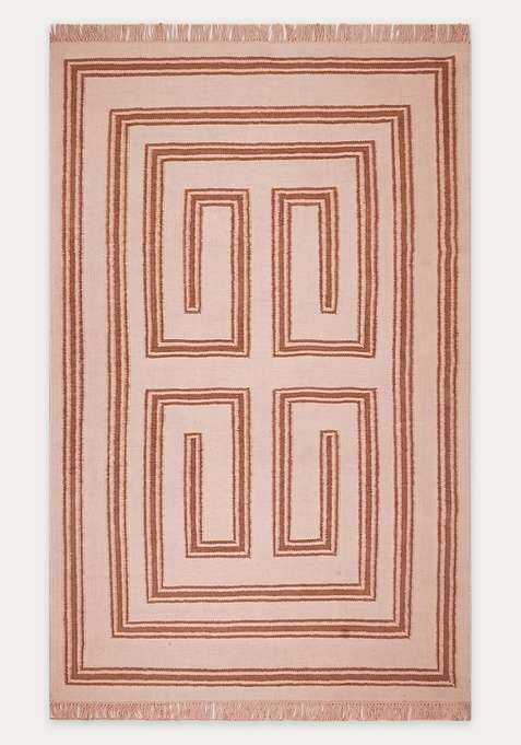 100% Wool Handmade Blush Pink Rug | Contemporary Abstract Flat Weave Reversible Carpet For Living Room
