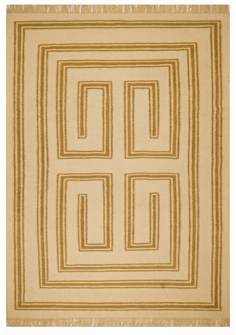 Saffron Rugs Flat Woven Mustard Beige  Contemporary Rectangular Wool Area Rug - Indya
