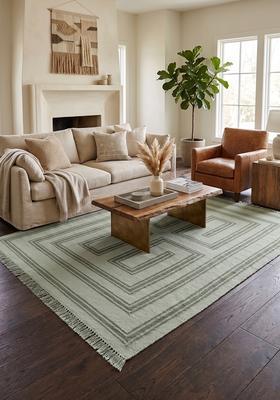 Saffron Rugs Flat Woven Sage Green  Contemporary Rectangular Wool Area Rug