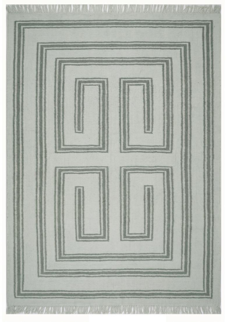 Saffron Rugs Flat Woven Sage Green  Contemporary Rectangular Wool Area Rug - Indya