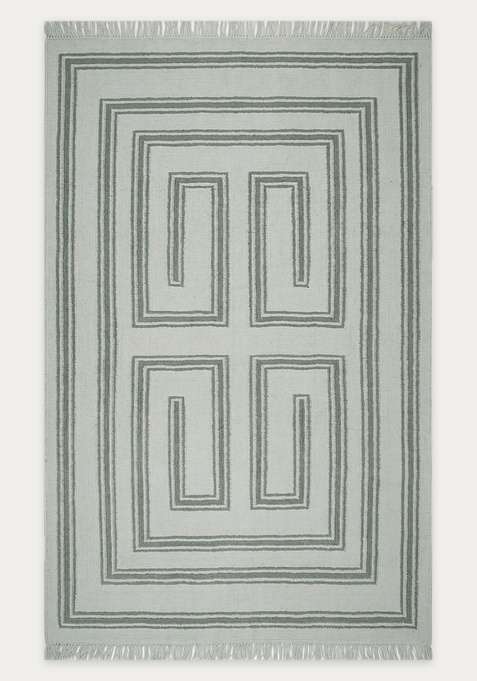100% Wool Handmade Sage Green Rug | Contemporary Abstract Flat Weave Reversible Carpet For Living Room