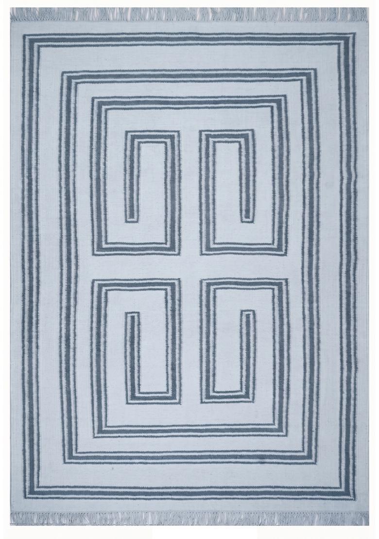 Saffron Rugs Flat Woven Light Blue Grey  Contemporary Rectangular Wool Area Rug - Indya