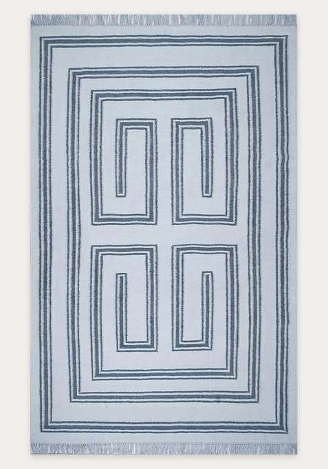 100% Wool Handmade Light Blue Grey Rug | Contemporary Abstract Flat Weave Reversible Carpet For Living Room